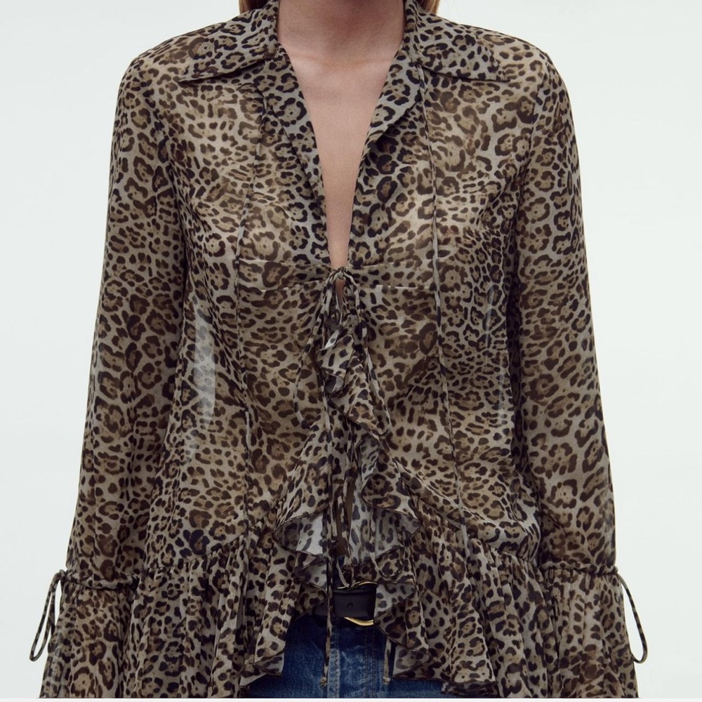 ZARA - RUFFLED LEOPARD PRINTED BLOUSE - Picture 3 of 5